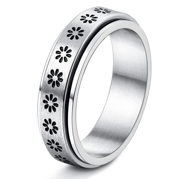 316L Stainless Steel Daisy Flower Fidget Anxiety Stress Relieving Spin Ring - Picture 1 of 4